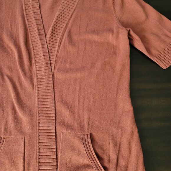 ISAAC MIZRAHI LIVE Open Front Cardigan Pink/Brown/Orange Boho SZ Small Pockets - Picture 5 of 16